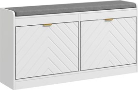 Banco para sapatos, banco com arrumação 106 x 24 x 52,5 cm, assento almofadado, gaveta rebatível, porta com padrão , branco