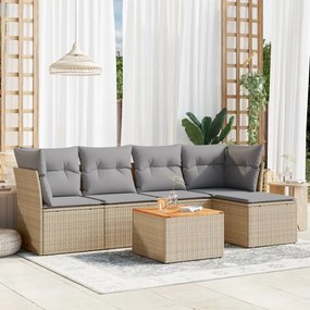 6 pcs conj. sofás jardim c/ almofadões vime PE bege misturado