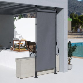 Toldo manual retrátil com suporte 120 L x 220-310 A cm, comprimento ajustável, manivela, instalação sem perfuração, metal de alumínio, poliéster cinze