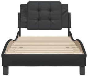 Estrutura cama c/ cabeceira 100x200 cm couro artificial preto