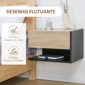 Conjunto de 2 Mesas de Cabeceira Flutuantes com 1 Gaveta e Prateleira Aberta 46x30x30 cm Carvalho e Preto