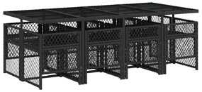 9 pcs conjunto de jantar p/ jardim c/ almofadões vime PE preto