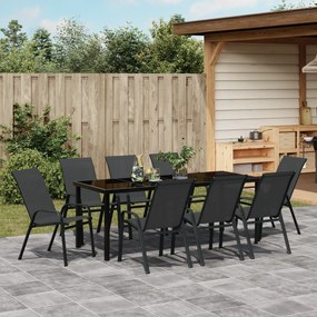 Conjunto de Jantar de Jardim vidaXL de 9 Peças Preto Textilene e Aço