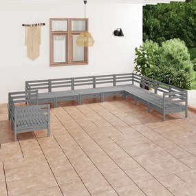 10 pcs conjunto lounge de jardim pinho maciço cinzento