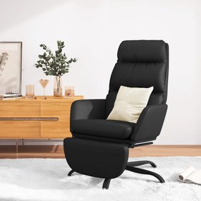 Cadeira de descanso com apoio de pés couro artificial preto