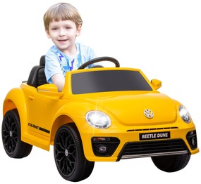 AIYAPLAY Carro Elétrico para Crianças Carro Elétrico Infantil Volkswagen Beetle com Bateria 12V Faróis Buzina e Música 97x56,5x46 cm Amarelo