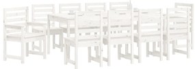 11 pcs conj. de jantar p/ jardim madeira de pinho maciça branco