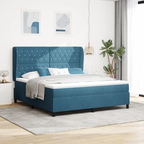 Cama Box Spring vidaXL com Colchão Azul Escuro 180x200 cm Veludo