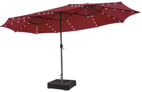 Guarda-sol dupla face de 470 cm com base Areia e 48 luzes LED Painel solar de carregamento automático Mecanismo de manivela Vermelho