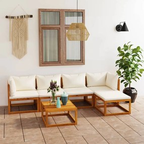 vidaXL 6 pcs conjunto lounge jardim c/ almofadões acácia maciça creme