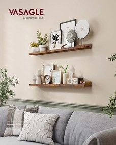 Conjunto de 2 prateleiras de parede 10 x 80 x 5/2 cm castanho vintage