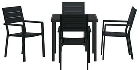 Conjunto de Jantar para Jardim com 5 Peças em HDPE Preto
