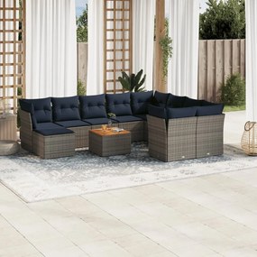 vidaXL 11 pcs conjunto sofás de jardim c/ almofadões vime PE cinzento