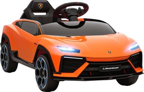 AIYAPLAY Carro Elétrico Infantil Licença Lamborghini com Buzina e Controle Remoto, 101.5x49x43 cm, Laranja | Aosom Portugal