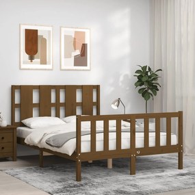Estrutura de cama dupla pequena 4FT madeira maciça castanho-mel