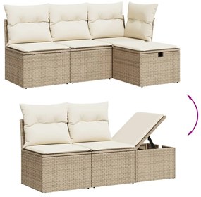 7 pcs conjunto de sofás p/ jardim com almofadões vime PE bege