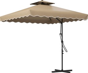 Outsunny Chapéu de Sol Jardim 25 m Excêntrico com Manivela Teto Duplo Borda Ondulada Base Cruzada Resistente UV Caqui | Aosom Portugal