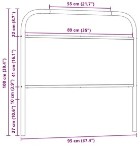 Cabeceira de cama 90 cm derivados madeira/aço carvalho castanho