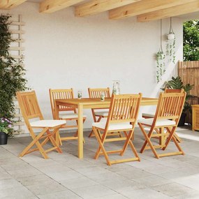 Cadeiras de Jardim Dobráveis vidaXL com Almofada Branca 6pcs em Madeir