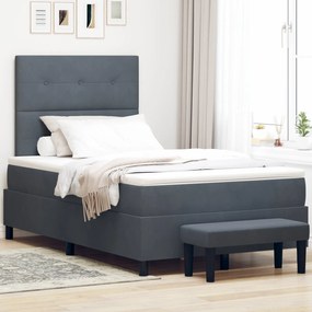 Cama Box Spring com Colchão e Banco Cinza Escuro 120x200 cm Veludo