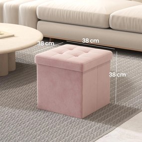 Banco com espaço de arrumação em veludo 38 x 38 x 38 cm rosa