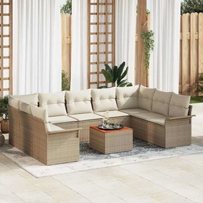 vidaXL Conjunto de Sofás de Jardim de 10 Peças com Almofadas Bege Vime PE Acácia
