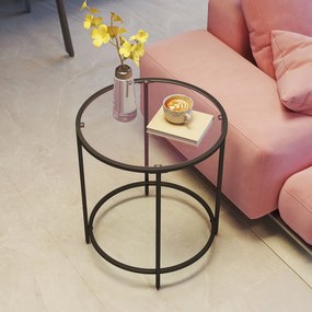 Mesa lateral redonda pequena, vidro temperado e estrutura metálica 50 x 55 cm (Ø x A) preta