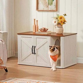 Armário para Caixa areia (não incluida) para gatos com entrada frontal 85 x 48,5 x 50 cm castanho mel-branco vintage