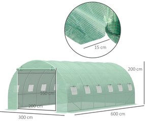 Estufa Tipo Túnel 600x300x200 cm com Porta 12 Janelas Estufa de Jardim