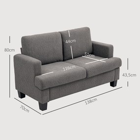 Sofá pequeno de 2 lugares com 120 cm e almofadas de encosto removíveis, tecido chenille para sala de estar, quarto, escritório, cinzento escuro