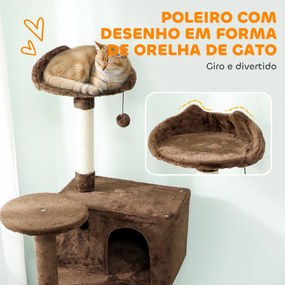 Arranhador para Gatos com Múltiplas Plataformas Cama 2 Cavernas Rede Escada Postes de Sisal 56x56x180 cm Castanho