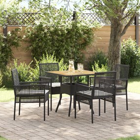 vidaXL Conjunto de Jantar de Jardim 5 Peças com Almofadas Preto Rattan Sintético