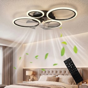 Ventilador de Teto com Luz e Comando, 77 x 55 x 13,5 cm, 6 Velocidades, Preto