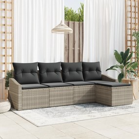 Conjunto de Jantar de Jardim com 5 Peças e Almofadas Cinza Claro em Ra