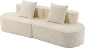 Sofá Curvo de 3 Lugares, 245 x 86 x 82 cm, Design Modular, Creme