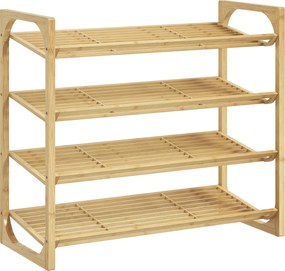 HOMCOM Sapateira 4 Níveis para 12 Pares Bambu Ripado 76x33x67 cm Bambu | Aosom Portugal