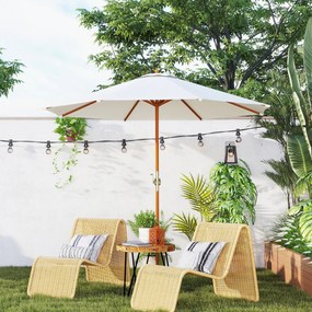Guarda-sol redondo para exterior, Ø 2,7 x 2,5 m, com manivela para abrir e fechar, mastro em madeira, lona de 180 g/m², bege
