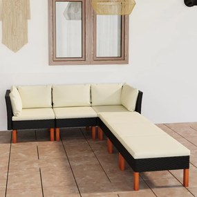 vidaXL 6 pcs conjunto lounge de jardim c/ almofadões vime PE preto