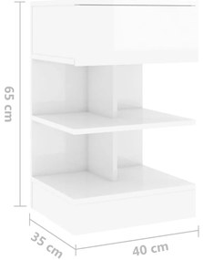 Mesas de cabeceira 2 pcs 40x35x65 cm branco brilhante