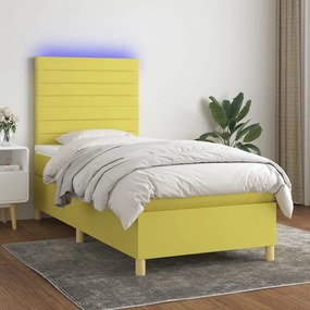 vidaXL Cama box spring c/ colchão e LED 80x200 cm tecido verde