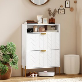 Sapateira com capacidade para 16 pares 80 (L) x 23,7 (P) x 110 (A) cm, armário estreito com 2 gavetas rebatíveis e um compartimento aberto, branco