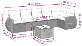 7 pcs conjunto de sofás jardim c/ almofadões vime PE castanho