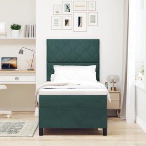 Cama Box com Colchão vidaXL Verde Escuro Solteiro Veludo