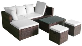 4 pcs conjunto lounge jardim c/ almofadões vime PE castanho
