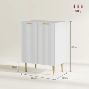 Aparador de cozinha com 2 portas, prateleira ajustável e pés metálicos elevados, 60 x 40 x 80 cm, branco