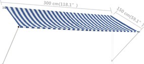 Toldo retrátil 300x150 cm azul e branco