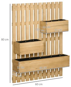 Outsunny Floreira de Parede com Treliça Floreira Vertical de Madeira com 4 Vasos Móveis e Orifício de Drenagem para Jardim Varanda Pátio 60x16x80 cm Madeira