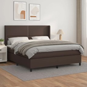 vidaXL Cama com molas/colchão 180x200 cm couro artificial castanho