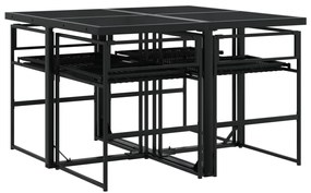 5 pcs conjunto de jantar p/ jardim c/ almofadões vime PE preto