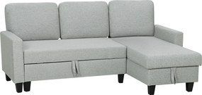 HOMCOM Sofá-Cama Chaise Longue de 3 Lugares Chaise Longue Reversível Ambos Lados com Armazenamento com Capas Removíveis 197x129x85 cm Cinza | Aosom Portugal